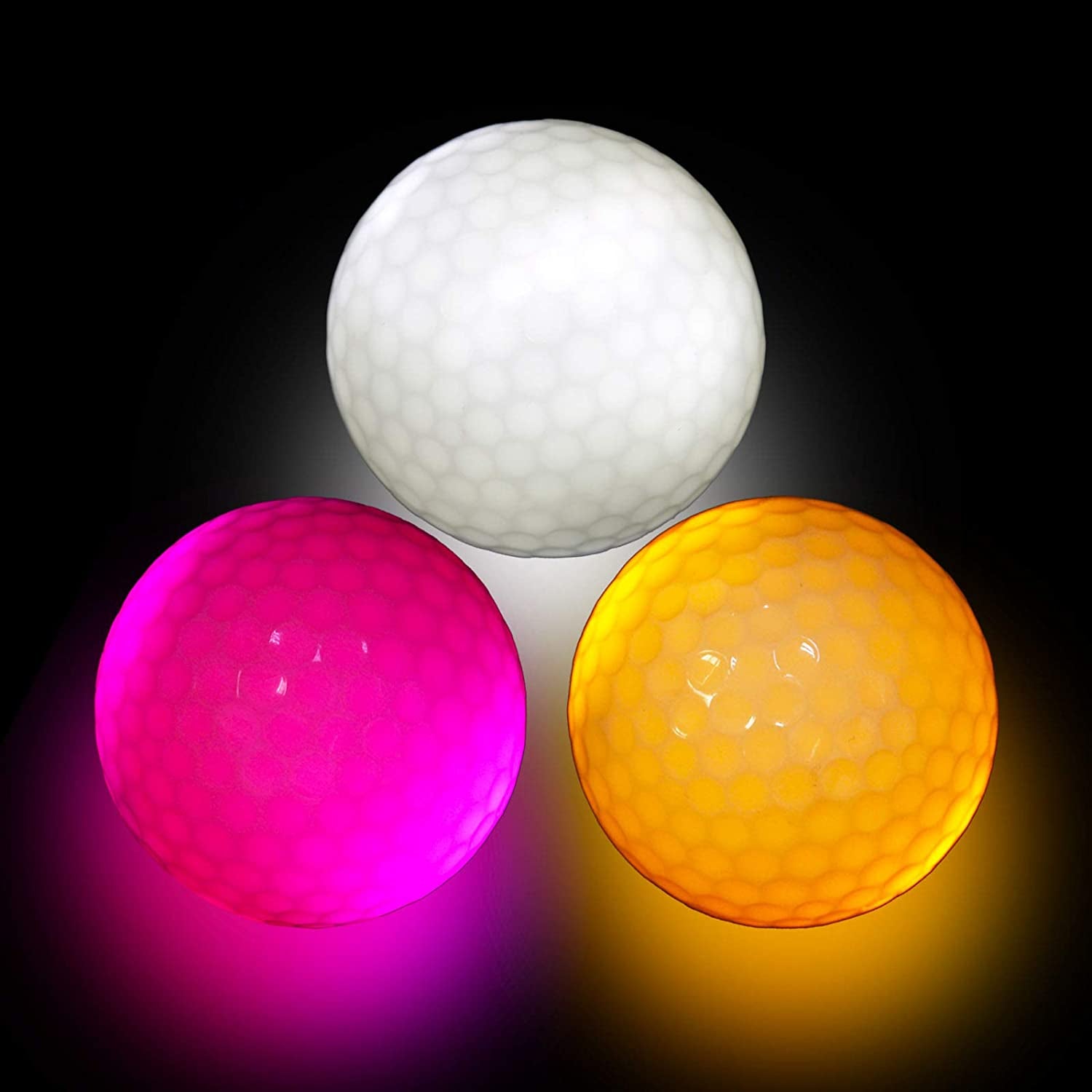 Set of 3 LED Glow Golf Balls in Multi Colors with 3Pcs Golf Tees
