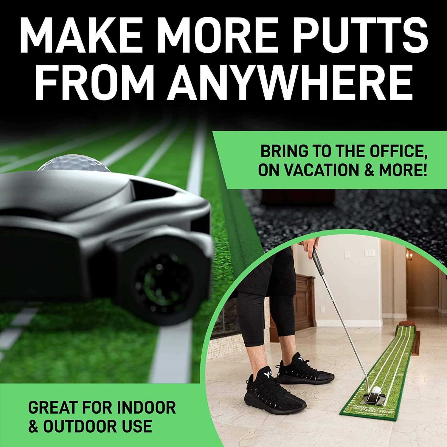 Official Putting Mat of Dustin Johnson - Indoor Golf Putting Green with 1/2 Hole Training for Mini Games & Practicing at Home or in the Office - Gifts for Golfers - Golf Accessories