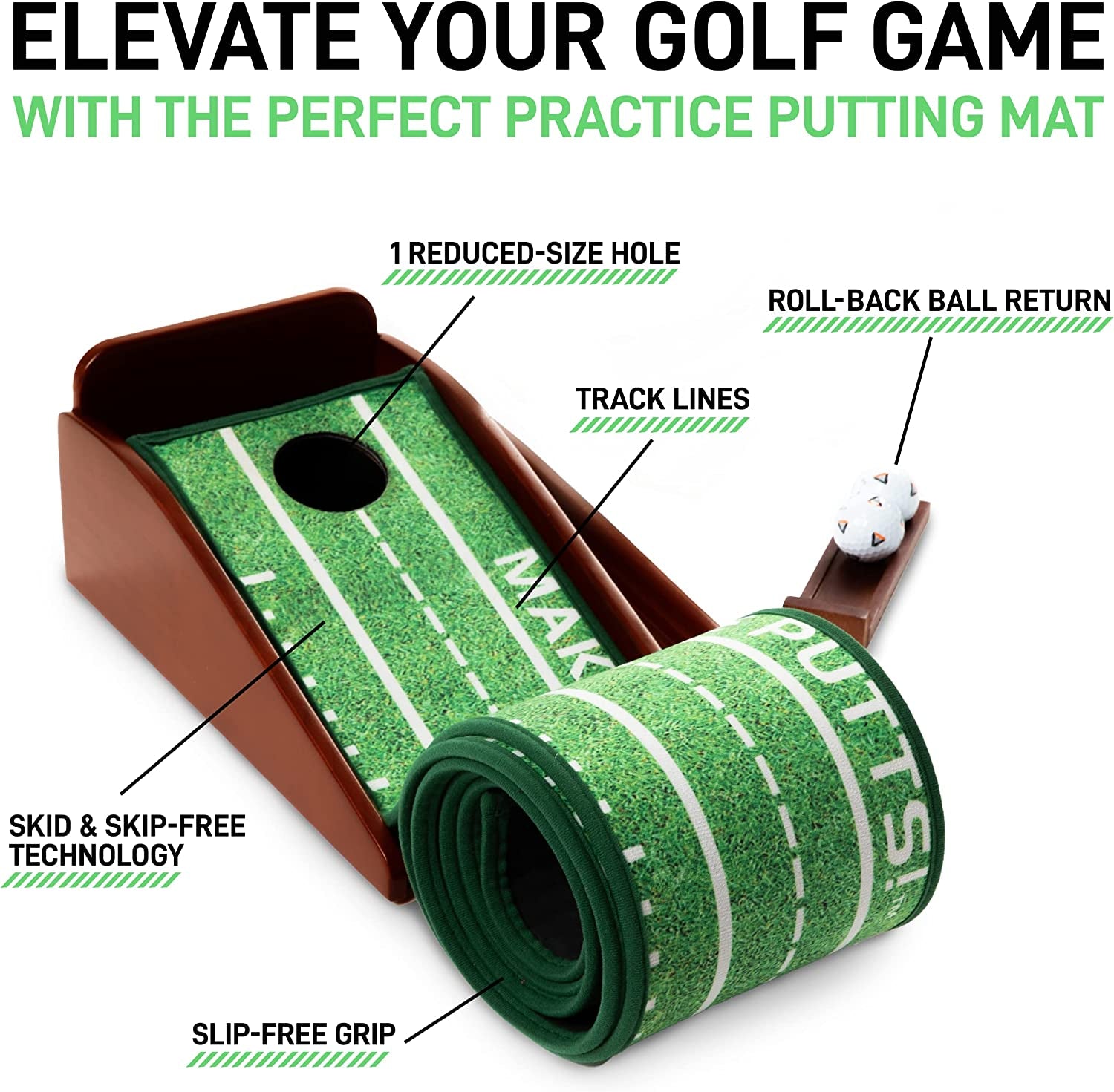 Official Putting Mat of Dustin Johnson - Indoor Golf Putting Green with 1/2 Hole Training for Mini Games & Practicing at Home or in the Office - Gifts for Golfers - Golf Accessories