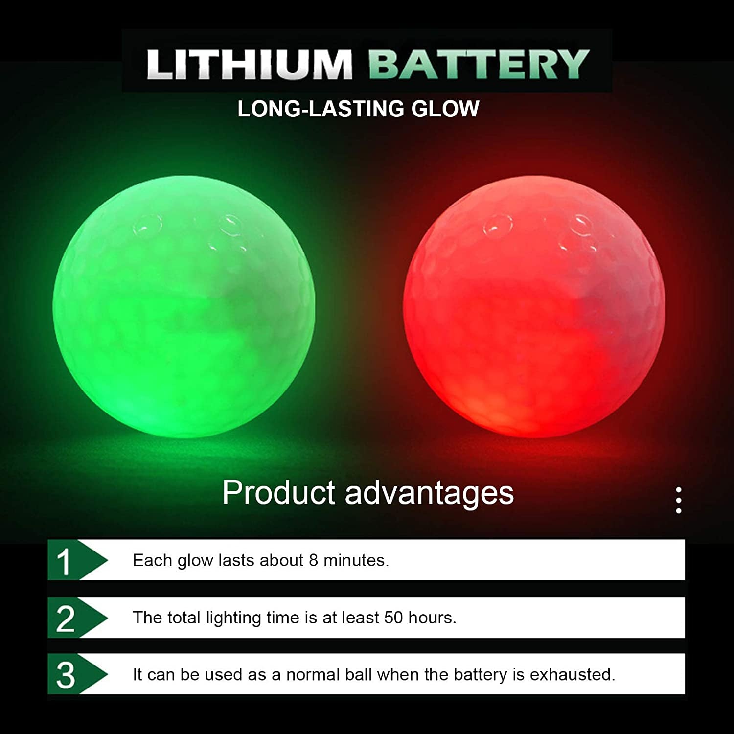 Set of 3 LED Glow Golf Balls in Multi Colors with 3Pcs Golf Tees