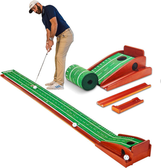 Official Putting Mat of Dustin Johnson - Indoor Golf Putting Green with 1/2 Hole Training for Mini Games & Practicing at Home or in the Office - Gifts for Golfers - Golf Accessories