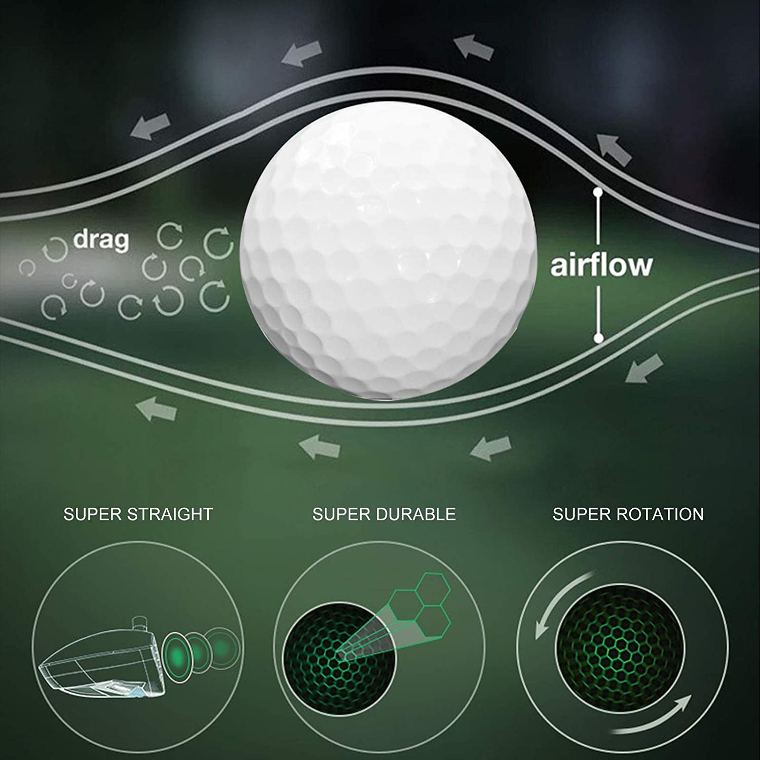 Set of 3 LED Glow Golf Balls in Multi Colors with 3Pcs Golf Tees
