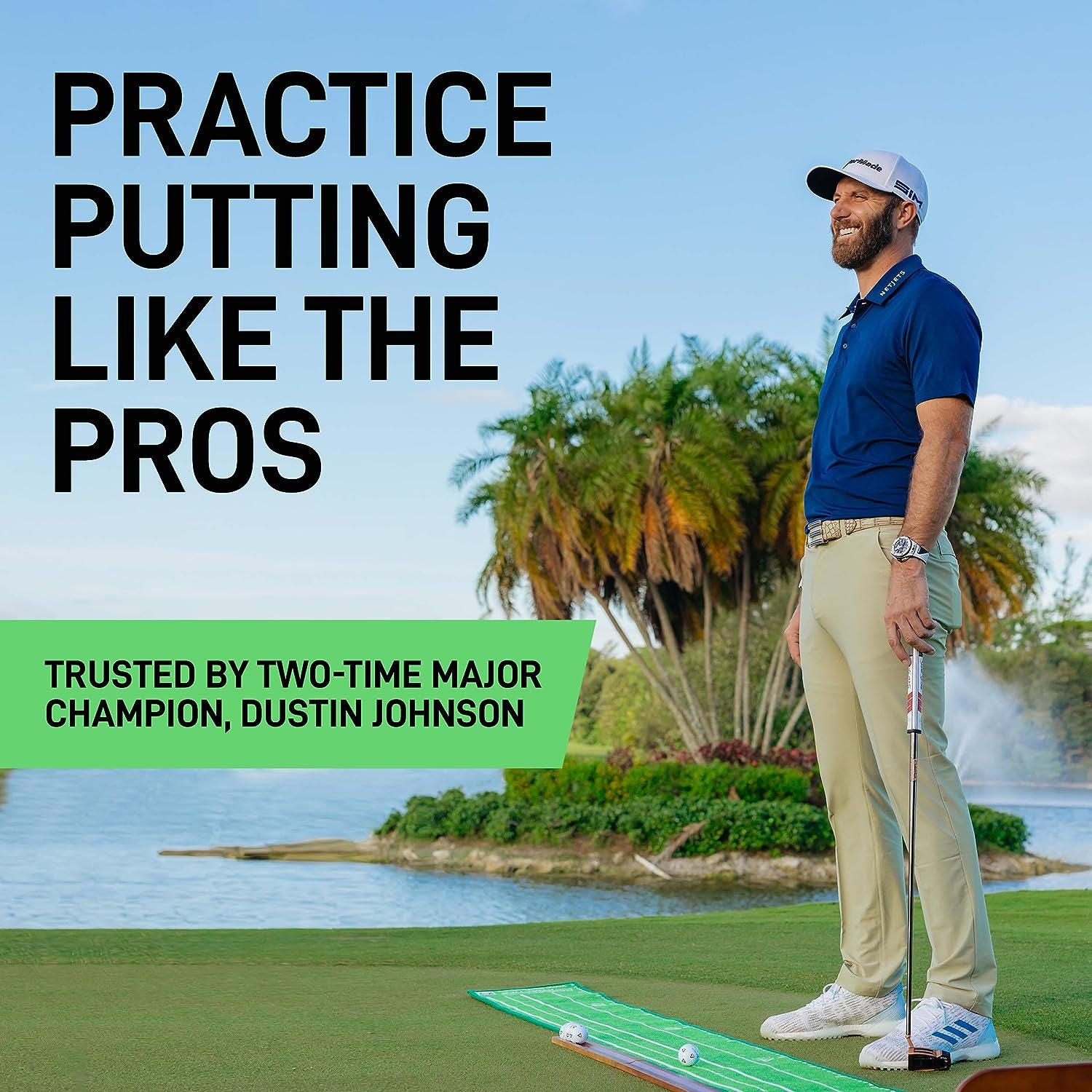 Official Putting Mat of Dustin Johnson - Indoor Golf Putting Green with 1/2 Hole Training for Mini Games & Practicing at Home or in the Office - Gifts for Golfers - Golf Accessories