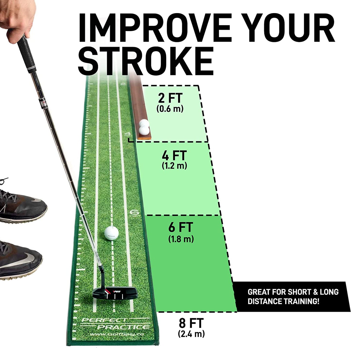 Official Putting Mat of Dustin Johnson - Indoor Golf Putting Green with 1/2 Hole Training for Mini Games & Practicing at Home or in the Office - Gifts for Golfers - Golf Accessories