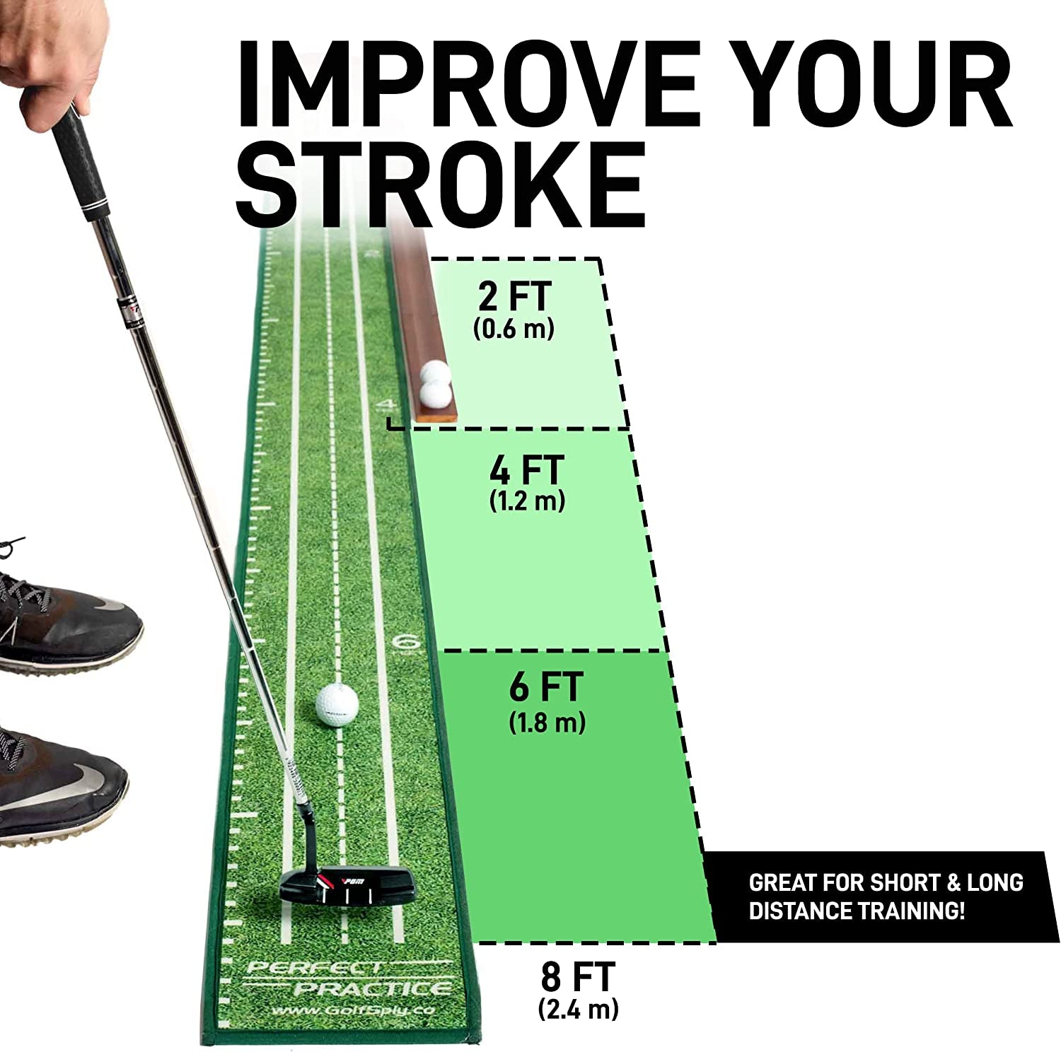 Official Putting Mat of Dustin Johnson - Indoor Golf Putting Green with 1/2 Hole Training for Mini Games & Practicing at Home or in the Office - Gifts for Golfers - Golf Accessories